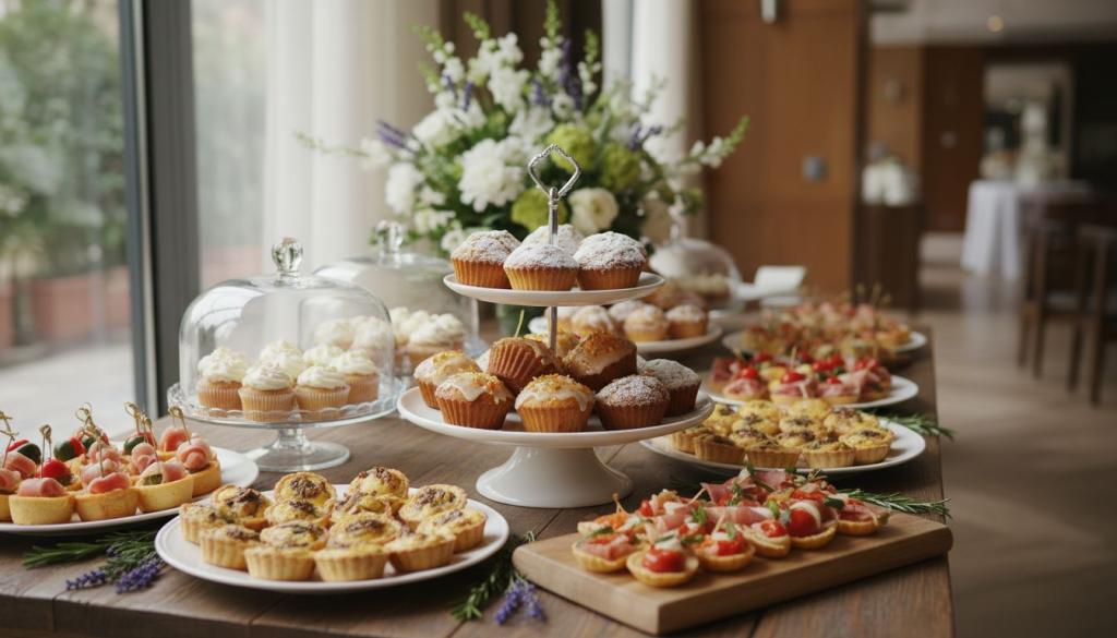 Mesa elegante con catering de Ke Magdalenas, platos variados y decoración para eventos especiales